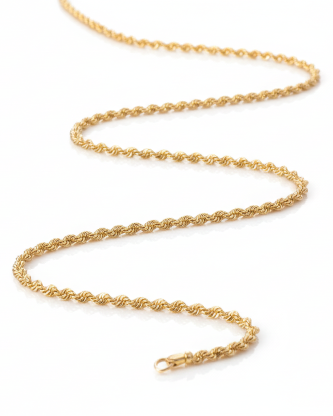 Lustre Twist Chain — Gold fine chain necklace champagne gold-tone lifestyle shot worn on model against neutral background, ZARIÉ fine jewellery SÉRÉNITÉ collection