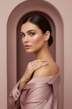Lysenne Ring open band ring lifestyle shot worn on model against neutral background, ZARIÉ fine jewellery RAYONNE collection