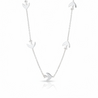 Silver necklace with bird pendants on a white background