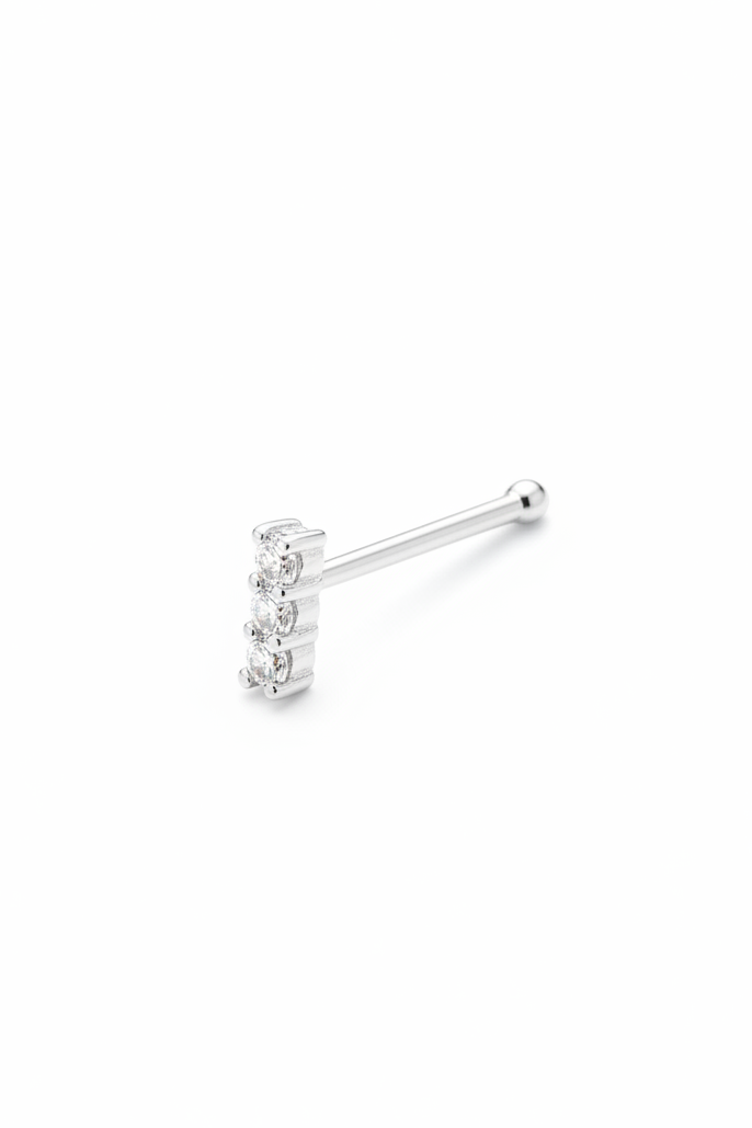 Mini Stone Bar Nose Stud — Silver stud earrings silver-tone on clean white background, product flat lay, ZARIÉ fine jewellery ÉLORA collection