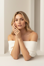 Octave Halo Ring open band ring lifestyle shot worn on model against neutral background, ZARIÉ fine jewellery LUMIÈRE collection