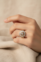 Octave Halo Ring open band ring on clean white background, product flat lay, ZARIÉ fine jewellery LUMIÈRE collection