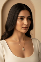 Orbit Halo Pendant Necklace — Gold pendant necklace champagne gold-tone on clean white background, product flat lay, ZARIÉ fine jewellery LUMIÈRE collection