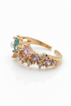 Pastel Cluster Ring open band ring on clean white background, product flat lay, ZARIÉ fine jewellery RAYONNE collection