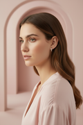 Pavé Accent Mini Earrings open band ring with pavé stone setting lifestyle shot worn on model against neutral background, ZARIÉ fine jewellery ÉLORA collection
