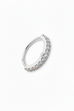 Pavé Arc Nose Ring — Silver open band ring silver-tone with pavé stone setting on clean white background, product flat lay, ZARIÉ fine jewellery ÉLORA collection
