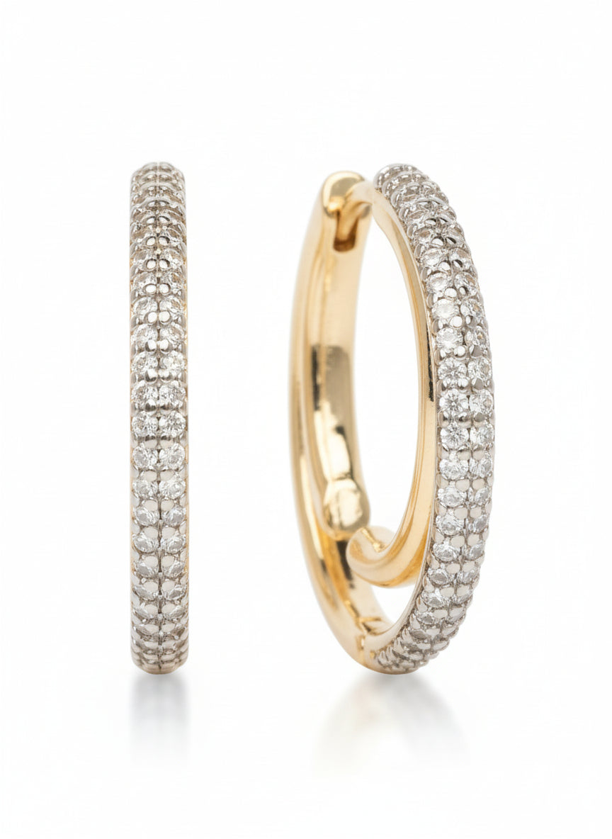 Pavé Contrast Hoop Earrings hoop earrings with pavé stone setting on clean white background, product flat lay, ZARIÉ fine jewellery LUMIÈRE collection