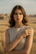 Pavé Line Bracelet – Silver delicate bracelet silver-tone with pavé stone setting lifestyle shot worn on model against neutral background, ZARIÉ fine jewellery ÉLORA collection