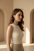 Pavé Lined Hoop Earrings hoop earrings with pavé stone setting lifestyle shot worn on model against neutral background, ZARIÉ fine jewellery LUMIÈRE collection