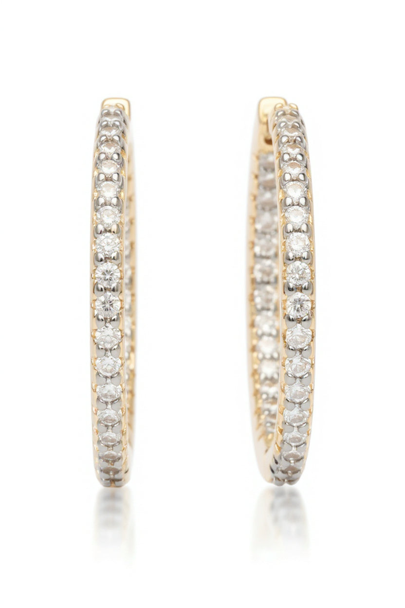 Pavé Lined Hoop Earrings hoop earrings with pavé stone setting on clean white background, product flat lay, ZARIÉ fine jewellery LUMIÈRE collection