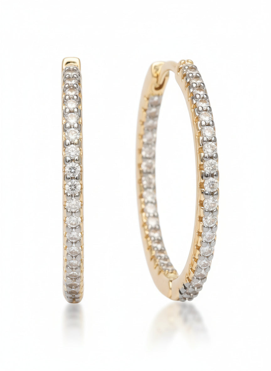 Pavé Lined Hoop Earrings hoop earrings with pavé stone setting on clean white background, product flat lay, ZARIÉ fine jewellery LUMIÈRE collection