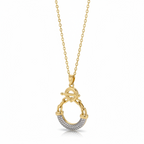 Gold necklace with a pendant on a white background