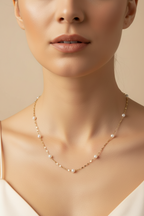 Pearl Link Necklace fine chain necklace with pearl detail close-up detail shot showing craftsmanship, ZARIÉ fine jewellery SÉRÉNITÉ collection