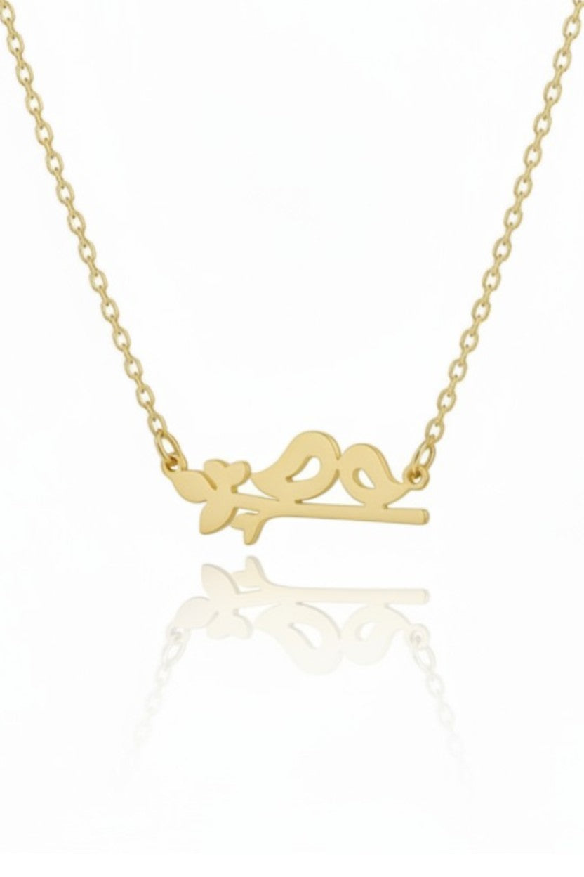 Perched Birds Necklace — Gold fine chain necklace champagne gold-tone on clean white background, product flat lay, ZARIÉ fine jewellery SÉRÉNITÉ collection