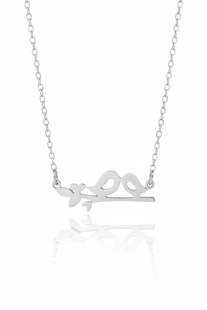 Perched Birds Necklace — Silver fine chain necklace silver-tone on clean white background, product flat lay, ZARIÉ fine jewellery ÉLORA collection