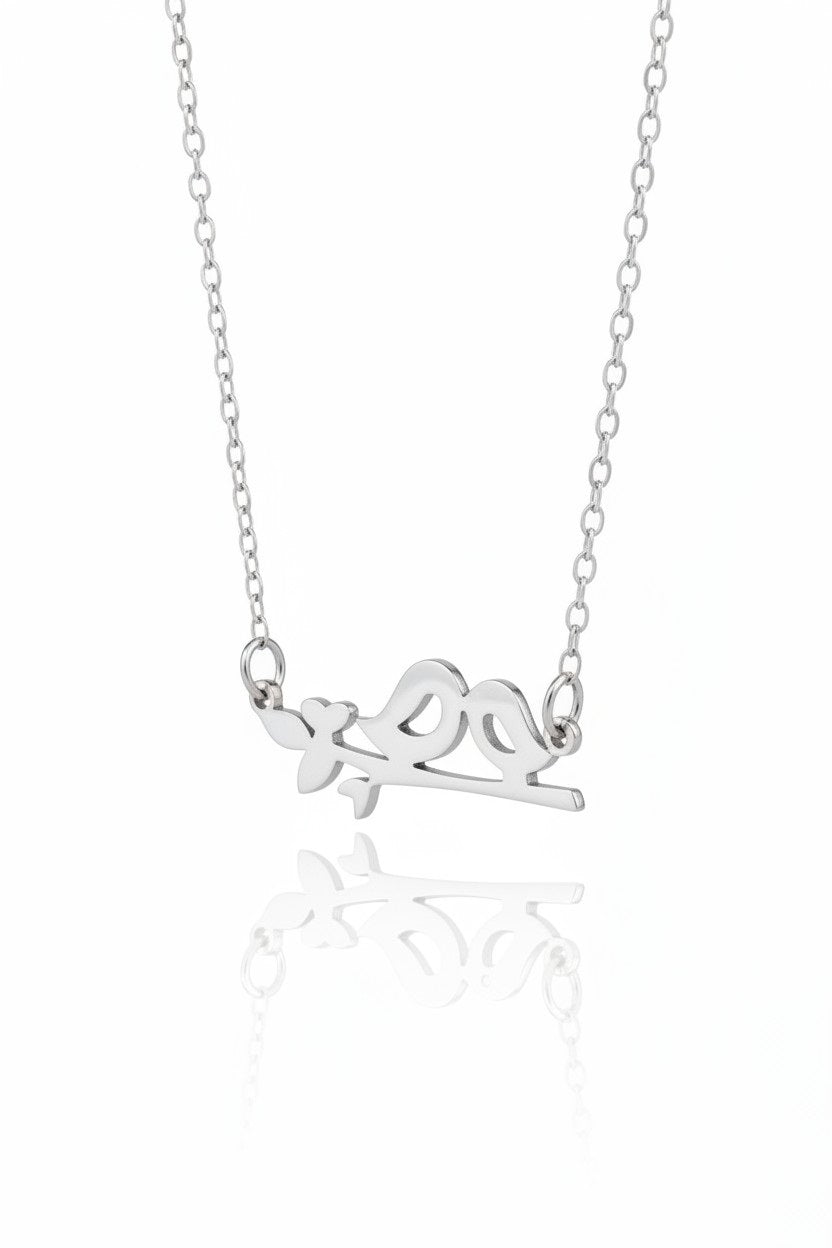 Perched Birds Necklace — Silver fine chain necklace silver-tone on clean white background, product flat lay, ZARIÉ fine jewellery ÉLORA collection