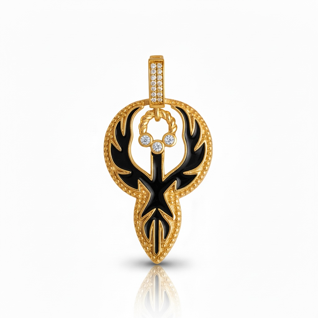 Phoenix Charm Pendant – Gold pendant necklace champagne gold-tone on clean white background, product flat lay, ZARIÉ fine jewellery HARMONIE collection