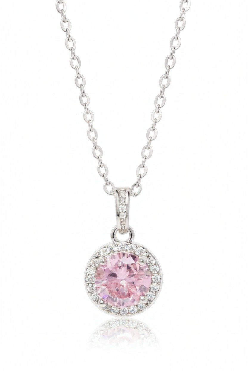 Pink Halo Necklace fine chain necklace on clean white background, product flat lay, ZARIÉ fine jewellery ÉLORA collection