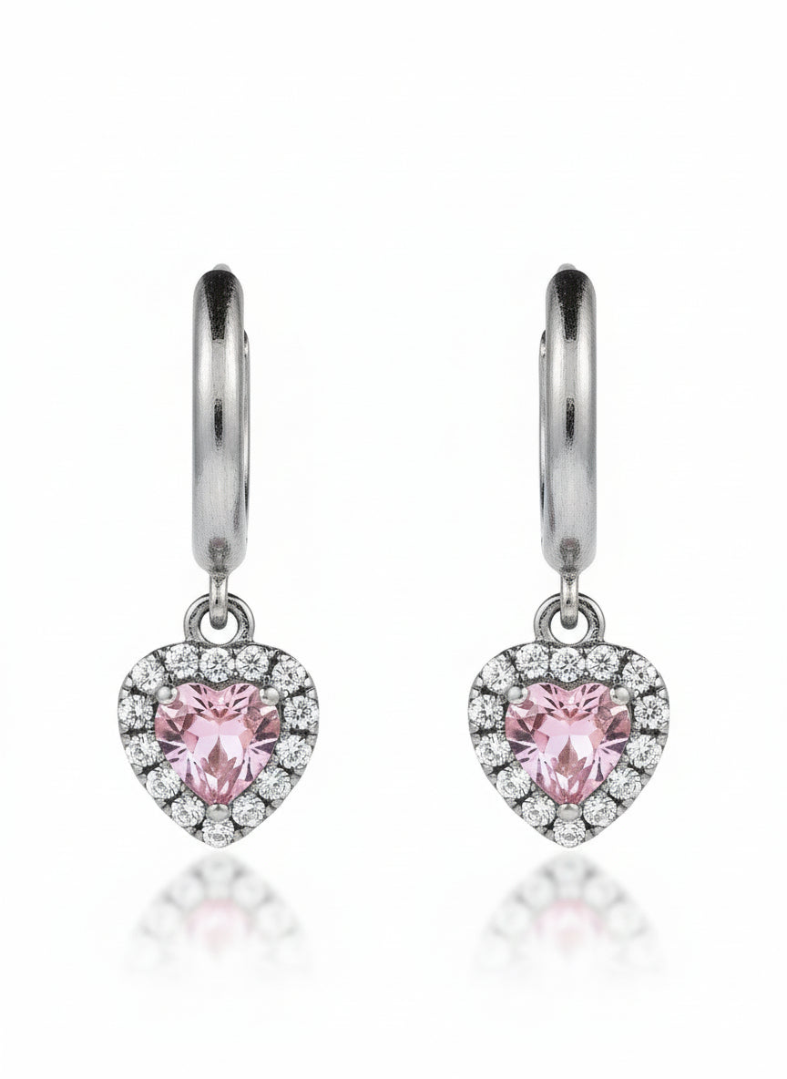 Pink Heart Pavé  Earrings – Classic open band ring with pavé stone setting on clean white background, product flat lay, ZARIÉ fine jewellery AMOURÉ collection