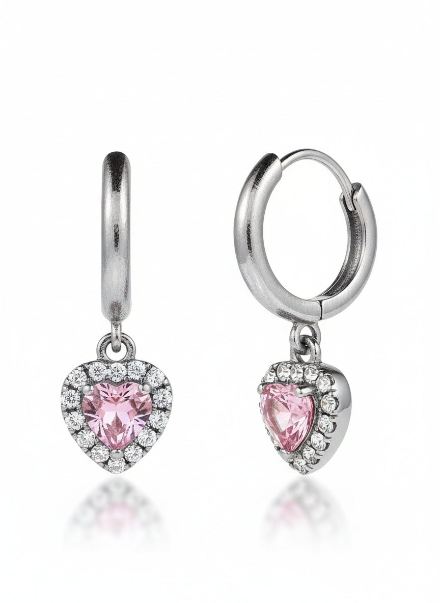 Pink Heart Pavé  Earrings – Classic open band ring with pavé stone setting on clean white background, product flat lay, ZARIÉ fine jewellery AMOURÉ collection