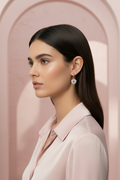 Pink Heart Pavé Earrings – Statement open band ring with pavé stone setting lifestyle shot worn on model against neutral background, ZARIÉ fine jewellery AMOURÉ collection