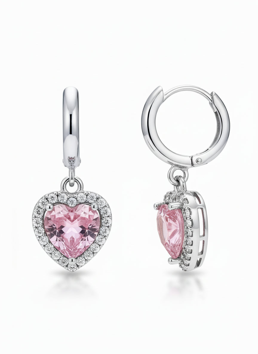 Pink Heart Pavé Earrings – Statement open band ring with pavé stone setting on clean white background, product flat lay, ZARIÉ fine jewellery AMOURÉ collection