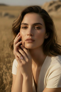 Prism Bloom Open Ring open band ring lifestyle shot worn on model against neutral background, ZARIÉ fine jewellery RAYONNE collection