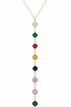 Prism Cascade Necklace — Gold fine chain necklace champagne gold-tone lifestyle shot worn on model against neutral background, ZARIÉ fine jewellery RAYONNE collection