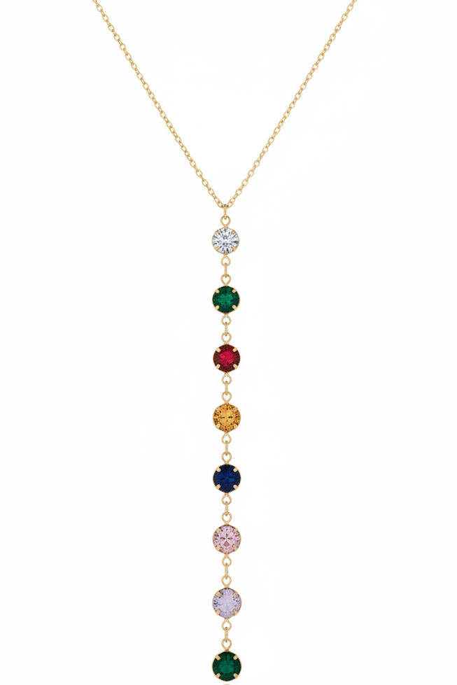 Prism Cascade Necklace — Gold fine chain necklace champagne gold-tone additional product view on soft beige background, ZARIÉ fine jewellery RAYONNE collection
