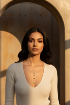 Prism Cascade Necklace — Gold fine chain necklace champagne gold-tone additional product view on soft beige background, ZARIÉ fine jewellery RAYONNE collection