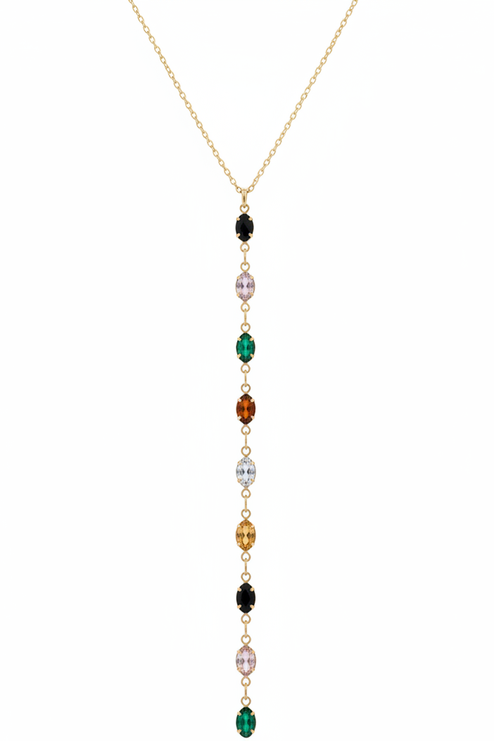 Prisma Drop Necklace — Gold drop earrings champagne gold-tone on clean white background, product flat lay, ZARIÉ fine jewellery RAYONNE collection