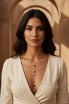 Prisma Drop Necklace — Gold drop earrings champagne gold-tone close-up detail shot showing craftsmanship, ZARIÉ fine jewellery RAYONNE collection