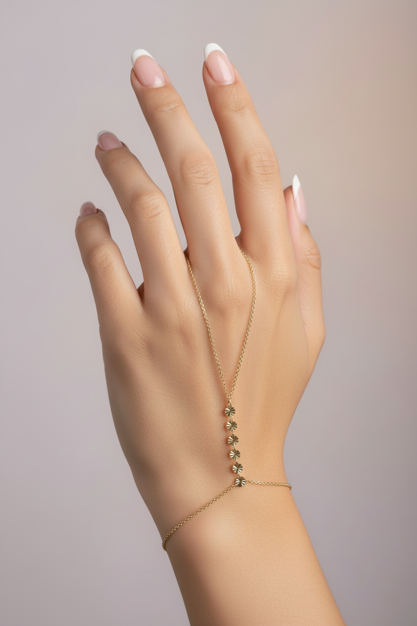 Rhythm Étoile Handpiece fine jewellery piece on clean white background, product flat lay, ZARIÉ fine jewellery SÉRÉNITÉ collection