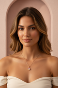 Rosée Drop Necklace drop earrings lifestyle shot worn on model against neutral background, ZARIÉ fine jewellery RAYONNE collection
