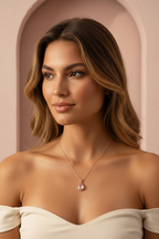 Rosée Drop Necklace drop earrings lifestyle shot worn on model against neutral background, ZARIÉ fine jewellery RAYONNE collection