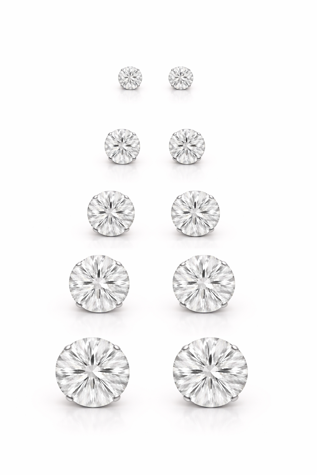 Set of diamond stud earrings on a white background