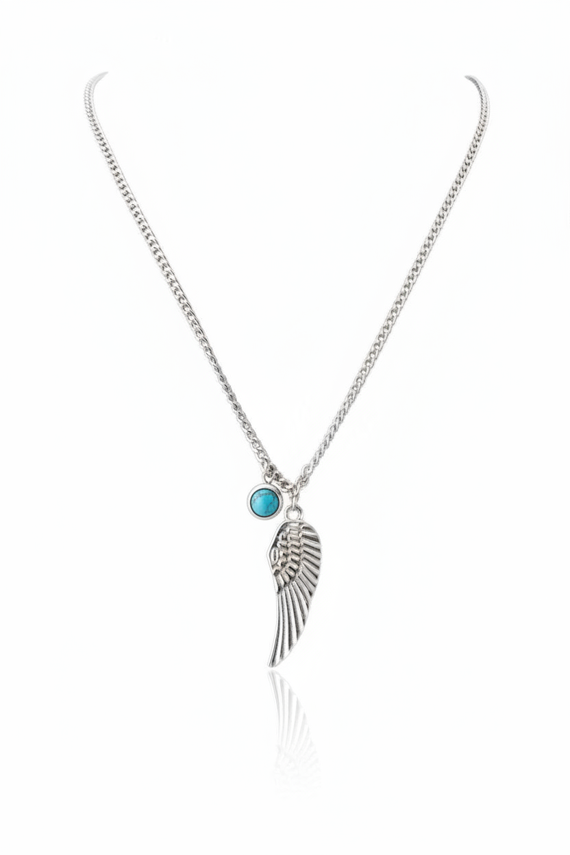 Solitaire Wing Necklace — Silver fine chain necklace silver-tone on clean white background, product flat lay, ZARIÉ fine jewellery ÉLORA collection
