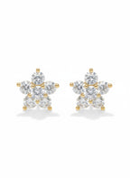 Pair of diamond stud earrings with gold accents on a white background