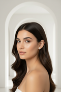 Star Cluster Stud Earrings – Petite stud earrings lifestyle shot worn on model against neutral background, ZARIÉ fine jewellery LUMIÈRE collection