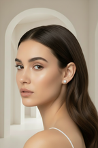 Star Cluster Stud Earrings – Petite stud earrings lifestyle shot worn on model against neutral background, ZARIÉ fine jewellery LUMIÈRE collection