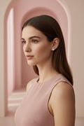 Star Halo Stud Earrings – Classic stud earrings lifestyle shot worn on model against neutral background, ZARIÉ fine jewellery ÉLORA collection
