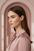 Star Stud Earrings – Petite stud earrings lifestyle shot worn on model against neutral background, ZARIÉ fine jewellery ÉLORA collection