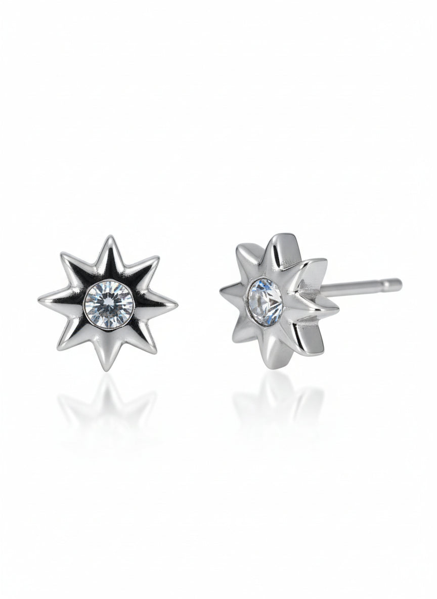 Star Stud Earrings – Petite stud earrings on clean white background, product flat lay, ZARIÉ fine jewellery ÉLORA collection