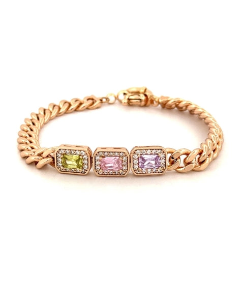 Stone Frame Chain Bracelet fine chain necklace on clean white background, product flat lay, ZARIÉ fine jewellery RAYONNE collection