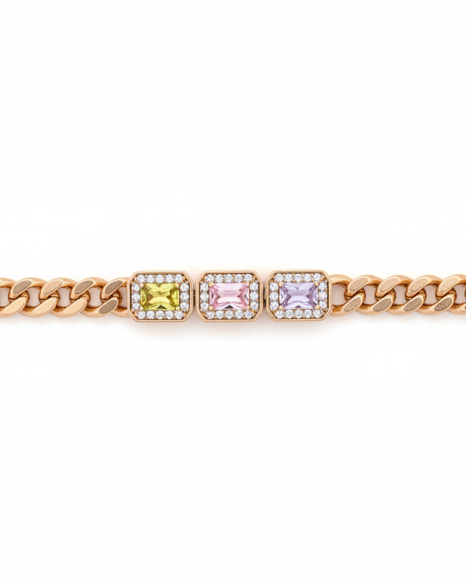 Stone Frame Chain Bracelet fine chain necklace on clean white background, product flat lay, ZARIÉ fine jewellery RAYONNE collection