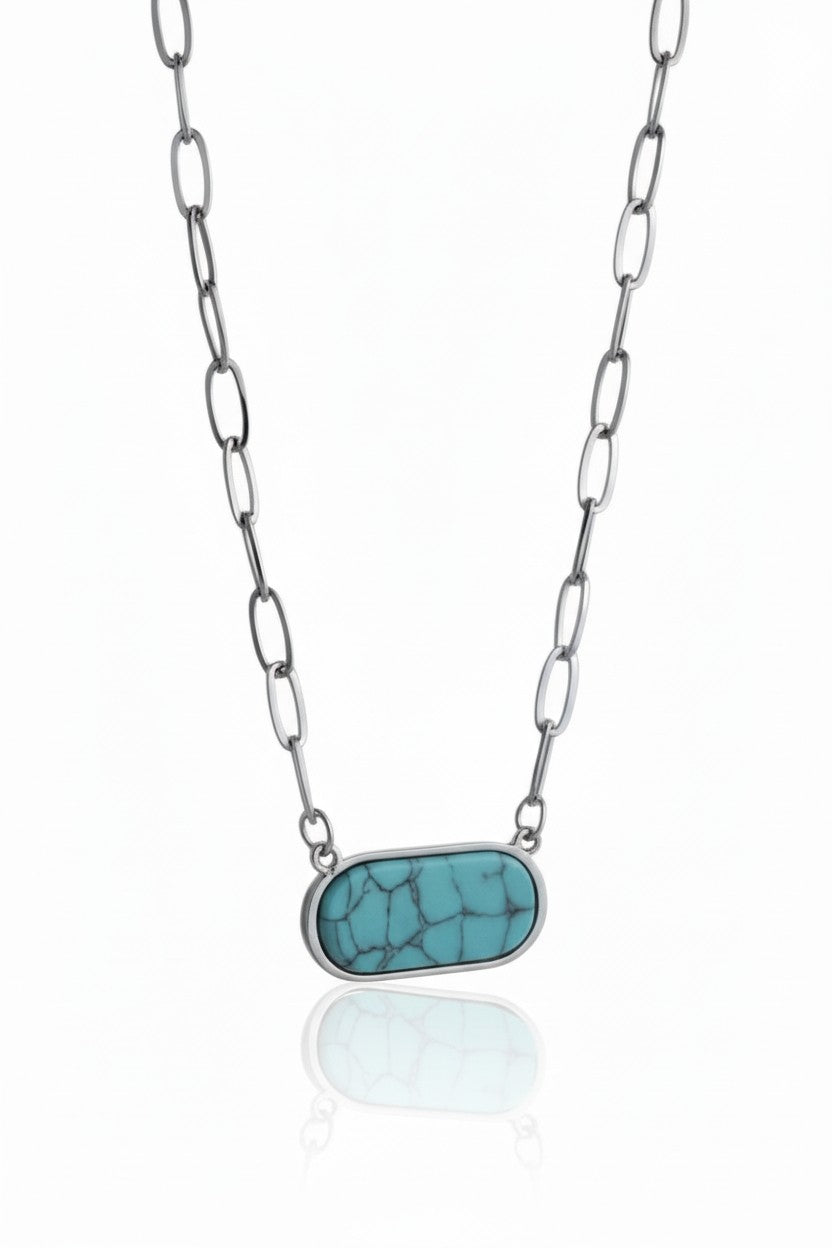 Turquoise Link Necklace fine chain necklace on clean white background, product flat lay, ZARIÉ fine jewellery ÉLORA collection