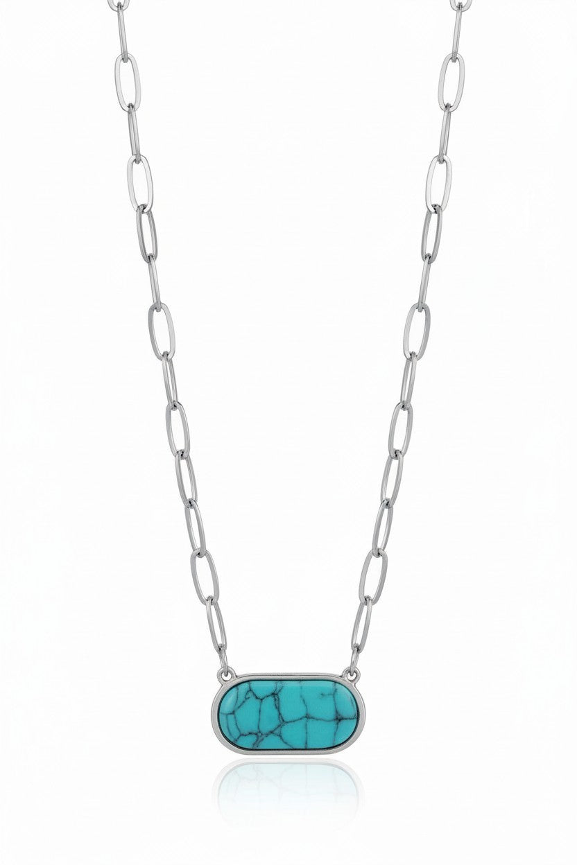 Turquoise Link Necklace fine chain necklace on clean white background, product flat lay, ZARIÉ fine jewellery ÉLORA collection