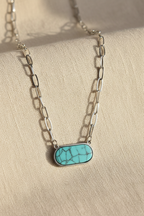 Turquoise Link Necklace fine chain necklace on clean white background, product flat lay, ZARIÉ fine jewellery ÉLORA collection
