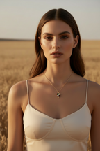 Verdant Clover Necklace fine chain necklace four-leaf clover motif lifestyle shot worn on model against neutral background, ZARIÉ fine jewellery RAYONNE collection