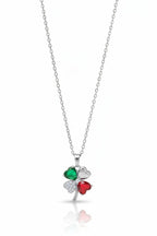 Verdant Clover Necklace — Silver fine chain necklace silver-tone four-leaf clover motif additional product view on soft beige background, ZARIÉ fine jewellery RAYONNE collection